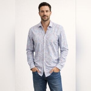 NWT Hart Schaffner Marx Light Blue/White Men's Paisley MButton Down Shirt Sz Med